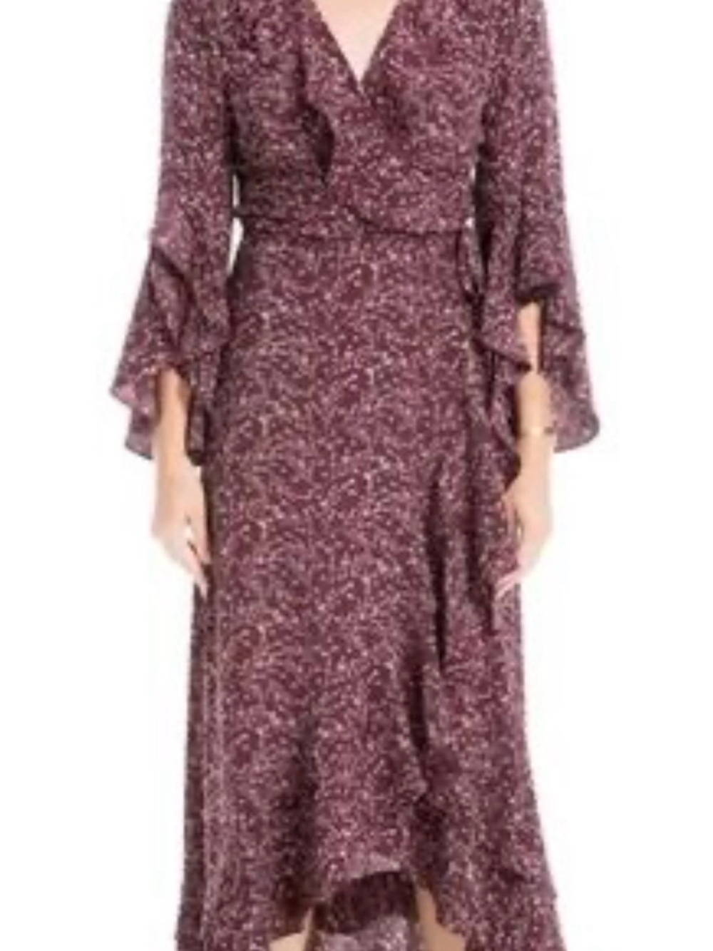 Max Studio Plum Floral High-Low Wrap Dress